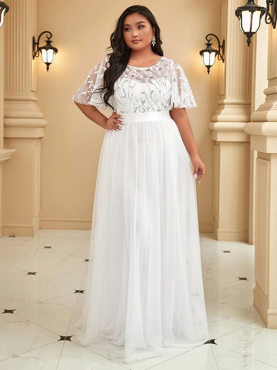 ever SAPHIR|Women's A-Line Short Sleeve Embroidery Floor Length Wedding Guest Dresses