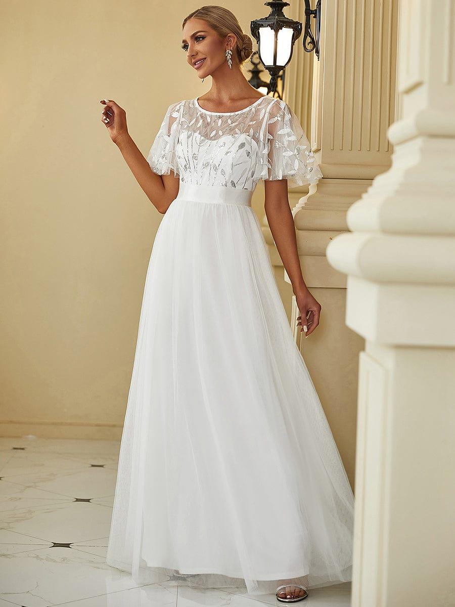 ever SAPHIR|Women's A-Line Short Sleeve Embroidery Floor Length Wedding Guest Dresses