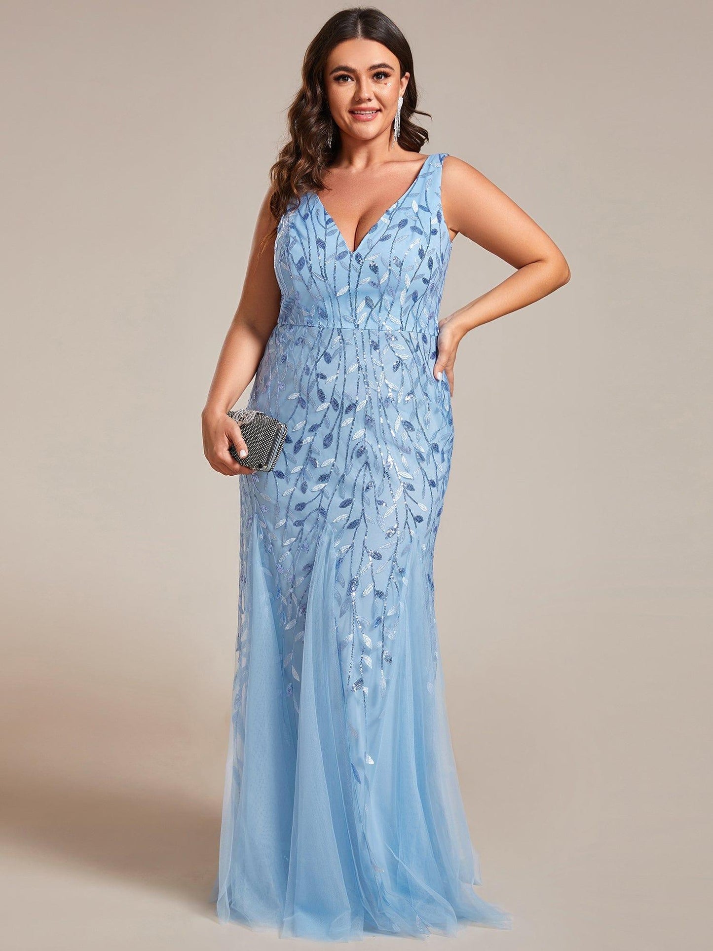 ever ORIEL|Women's Double V-Neck Fishtail Sequins Evening Dress