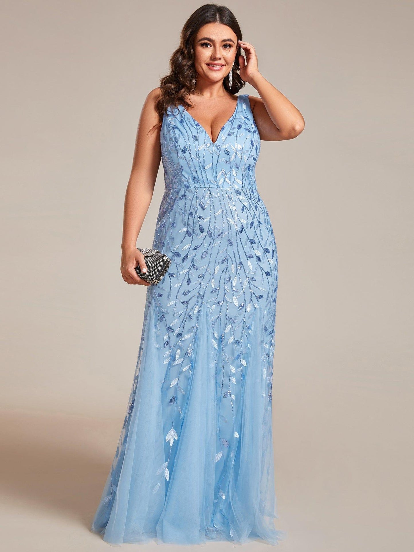 ever ORIEL|Women's Double V-Neck Fishtail Sequins Evening Dress
