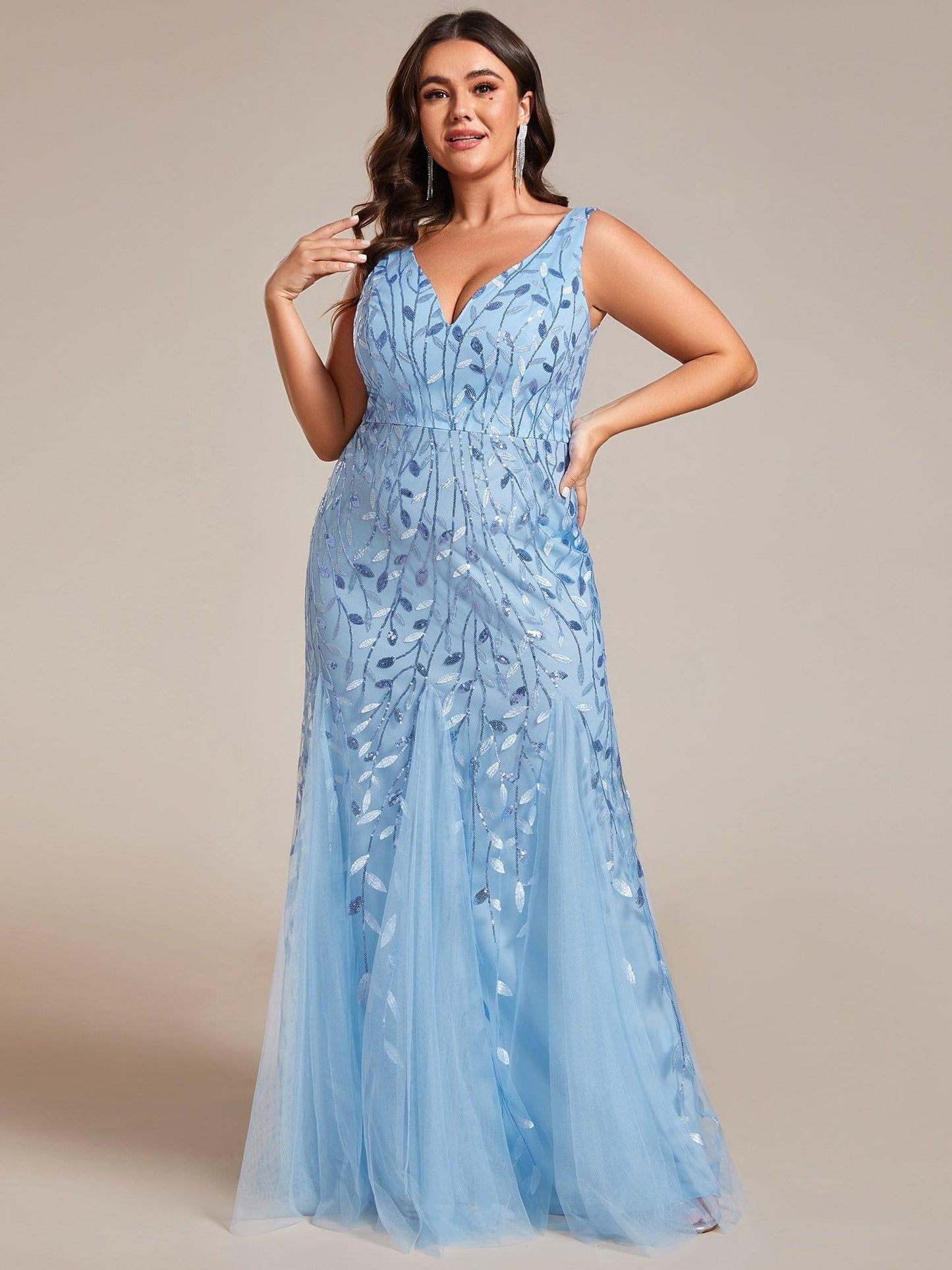 ever ORIEL|Women's Double V-Neck Fishtail Sequins Evening Dress