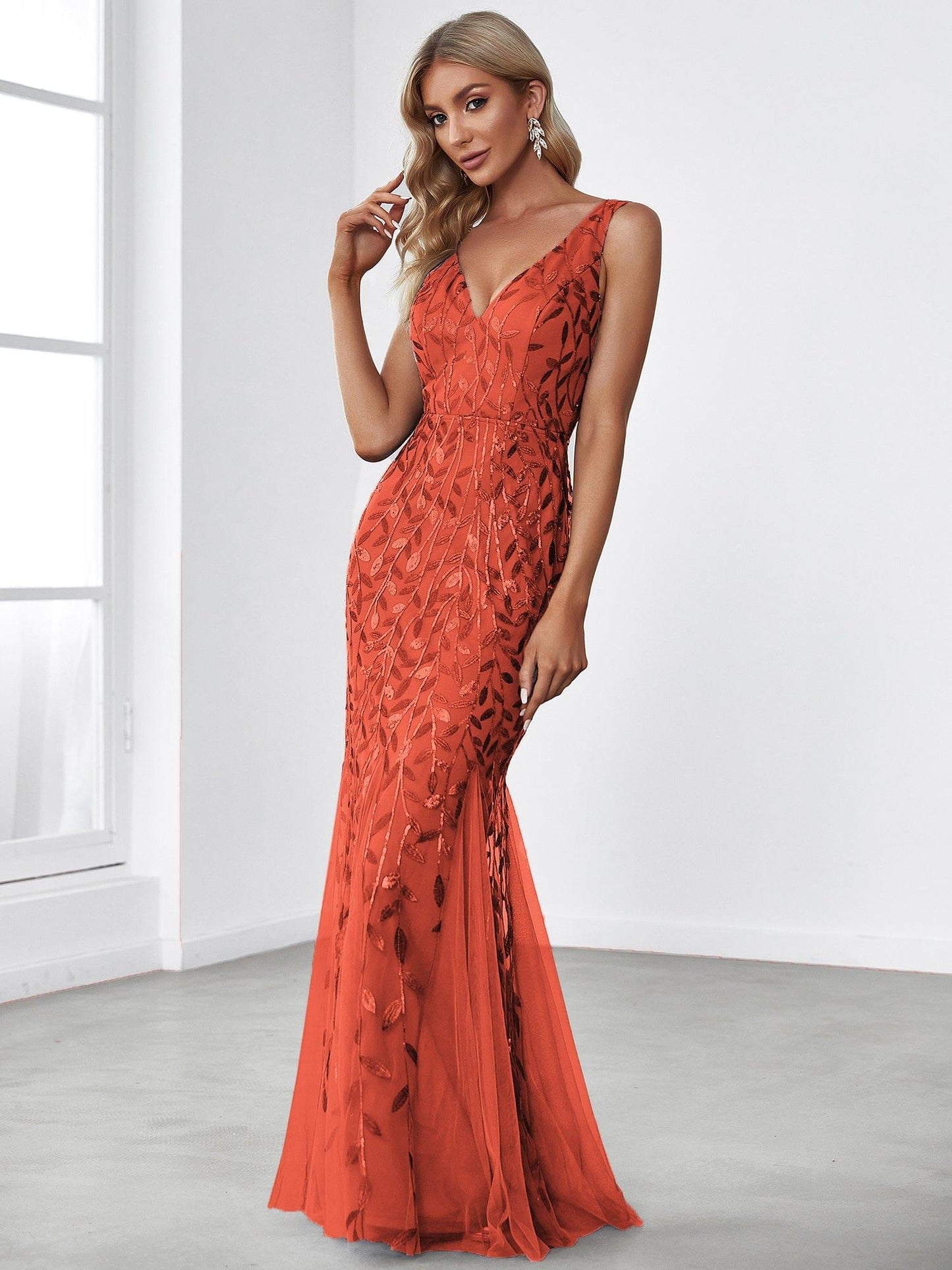 ever ORIEL|Women's Double V-Neck Fishtail Sequins Evening Dress