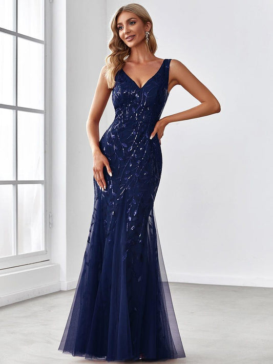 ever ORIEL|Women's Double V-Neck Fishtail Sequins Evening Dress