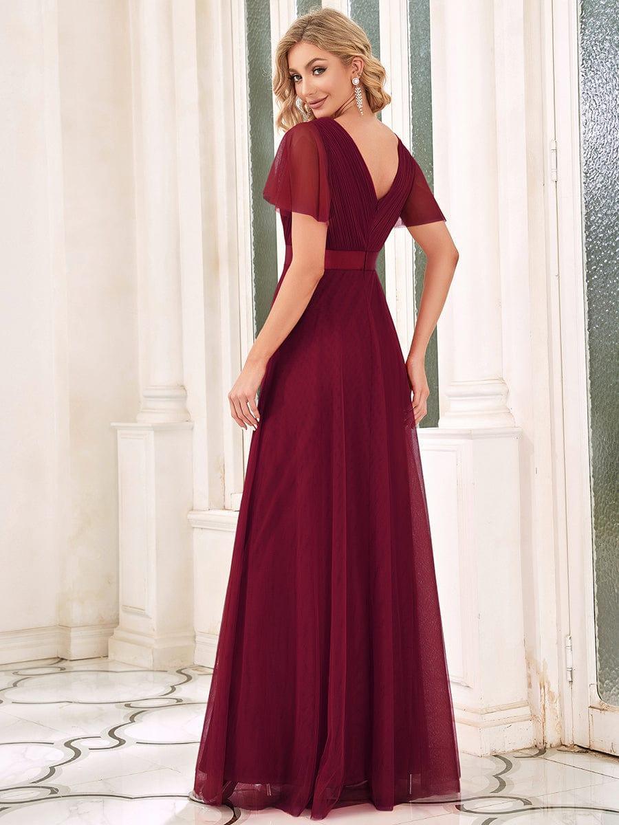 ever MISTE|Double V-Neck Tulle Floor-Length Bridesmaid Dress