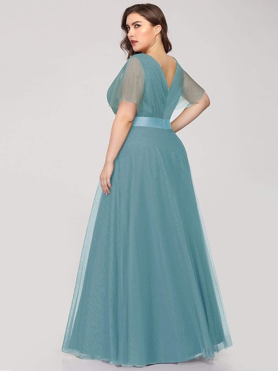 ever MISTE|Double V-Neck Tulle Floor-Length Bridesmaid Dress
