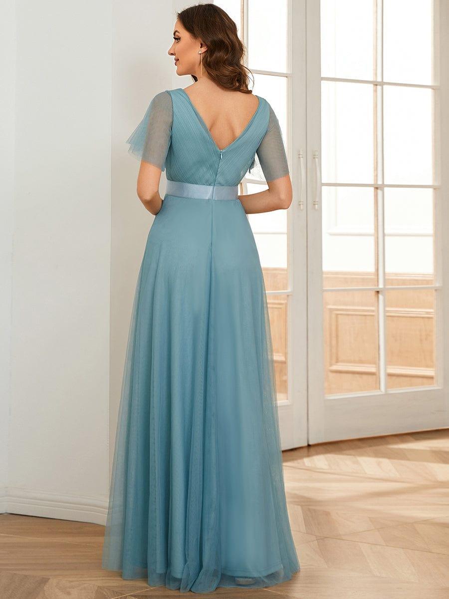 ever MISTE|Double V-Neck Tulle Floor-Length Bridesmaid Dress