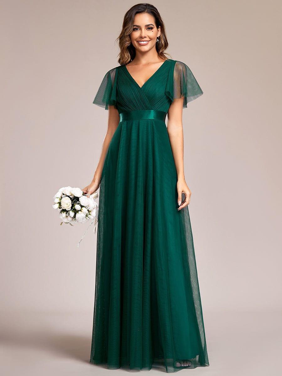 ever MISTE|Double V-Neck Tulle Floor-Length Bridesmaid Dress