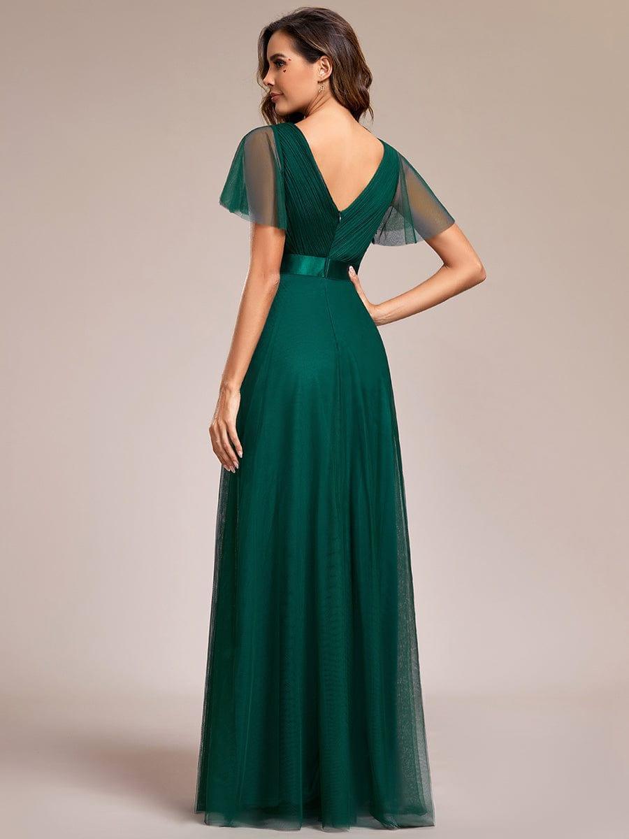 ever MISTE|Double V-Neck Tulle Floor-Length Bridesmaid Dress