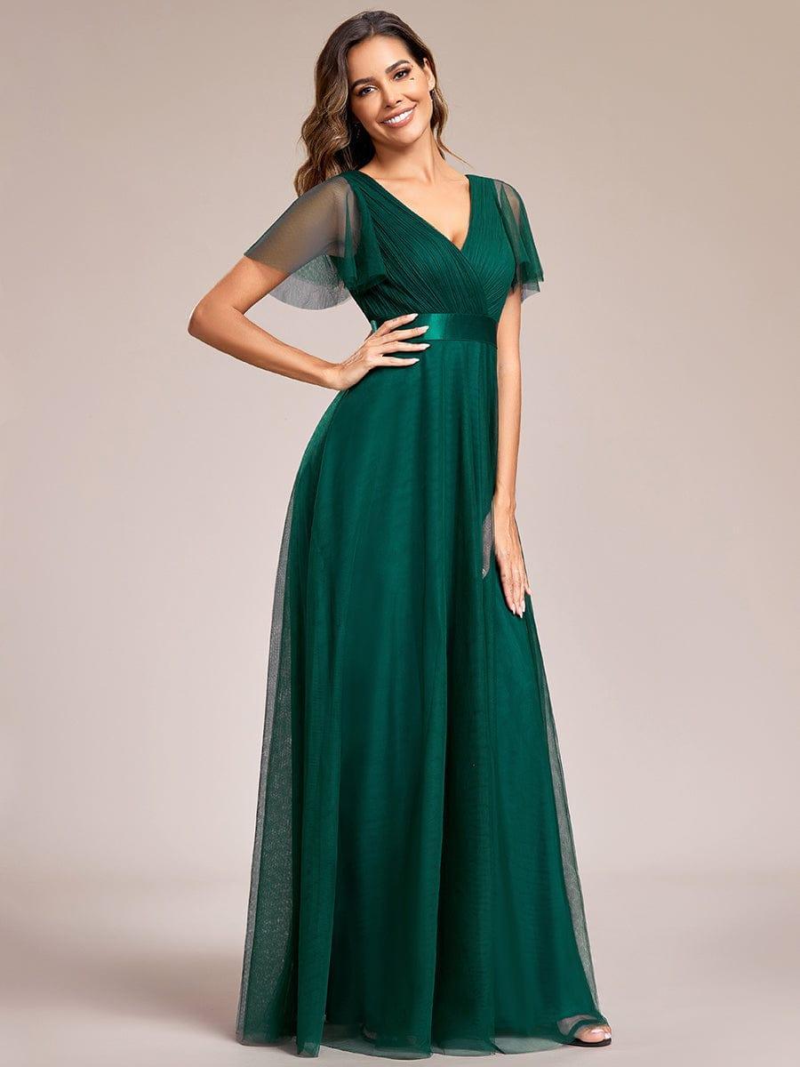 ever MISTE|Double V-Neck Tulle Floor-Length Bridesmaid Dress