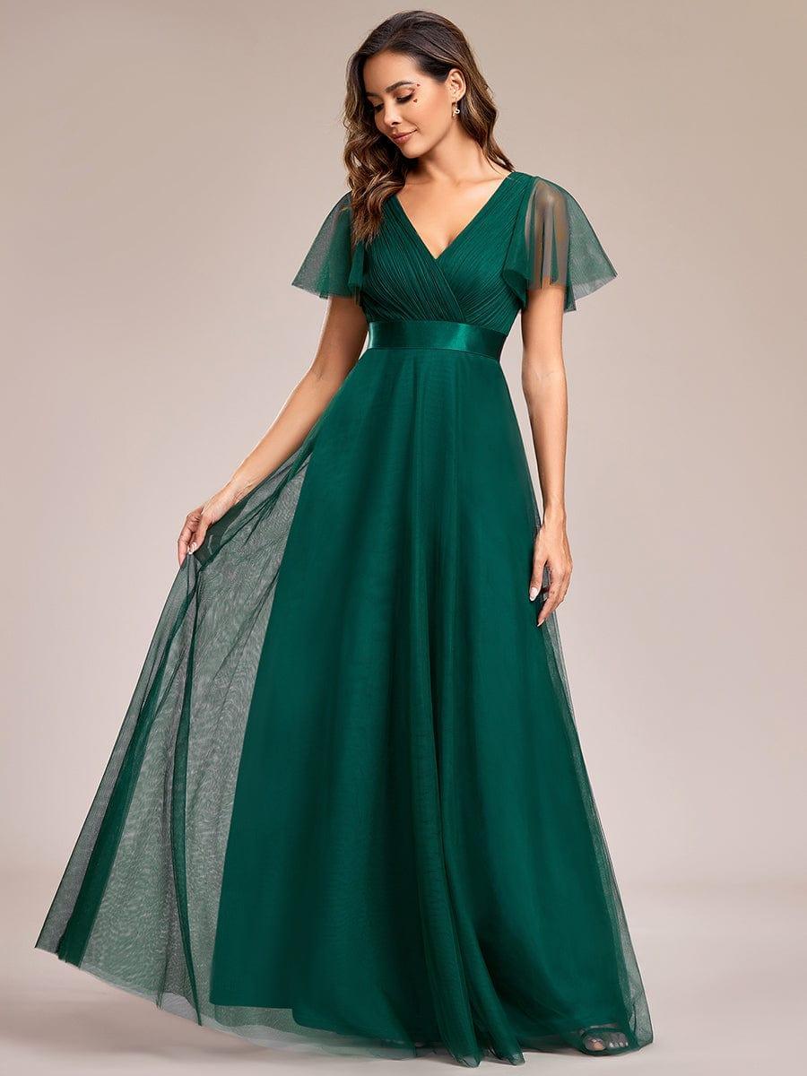 ever MISTE|Double V-Neck Tulle Floor-Length Bridesmaid Dress