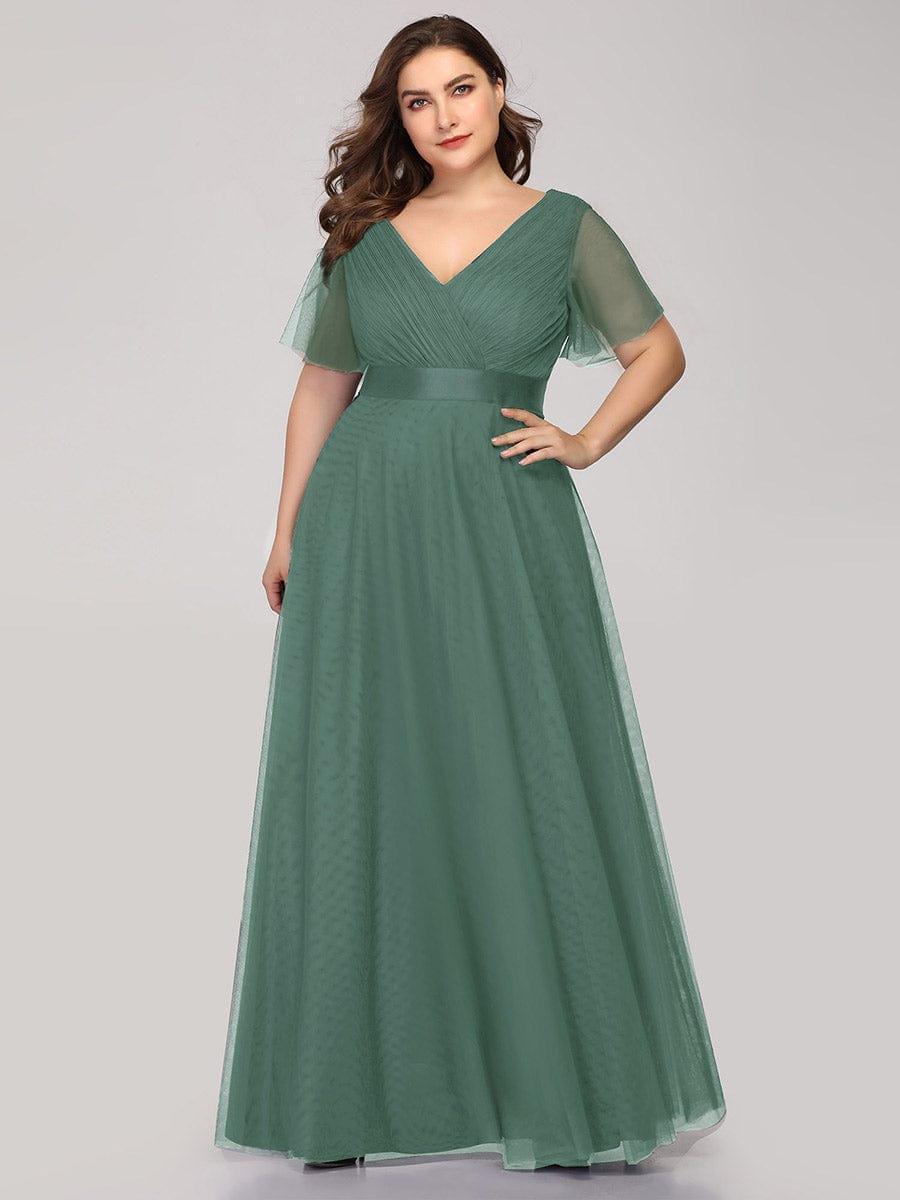 ever MISTE|Double V-Neck Tulle Floor-Length Bridesmaid Dress