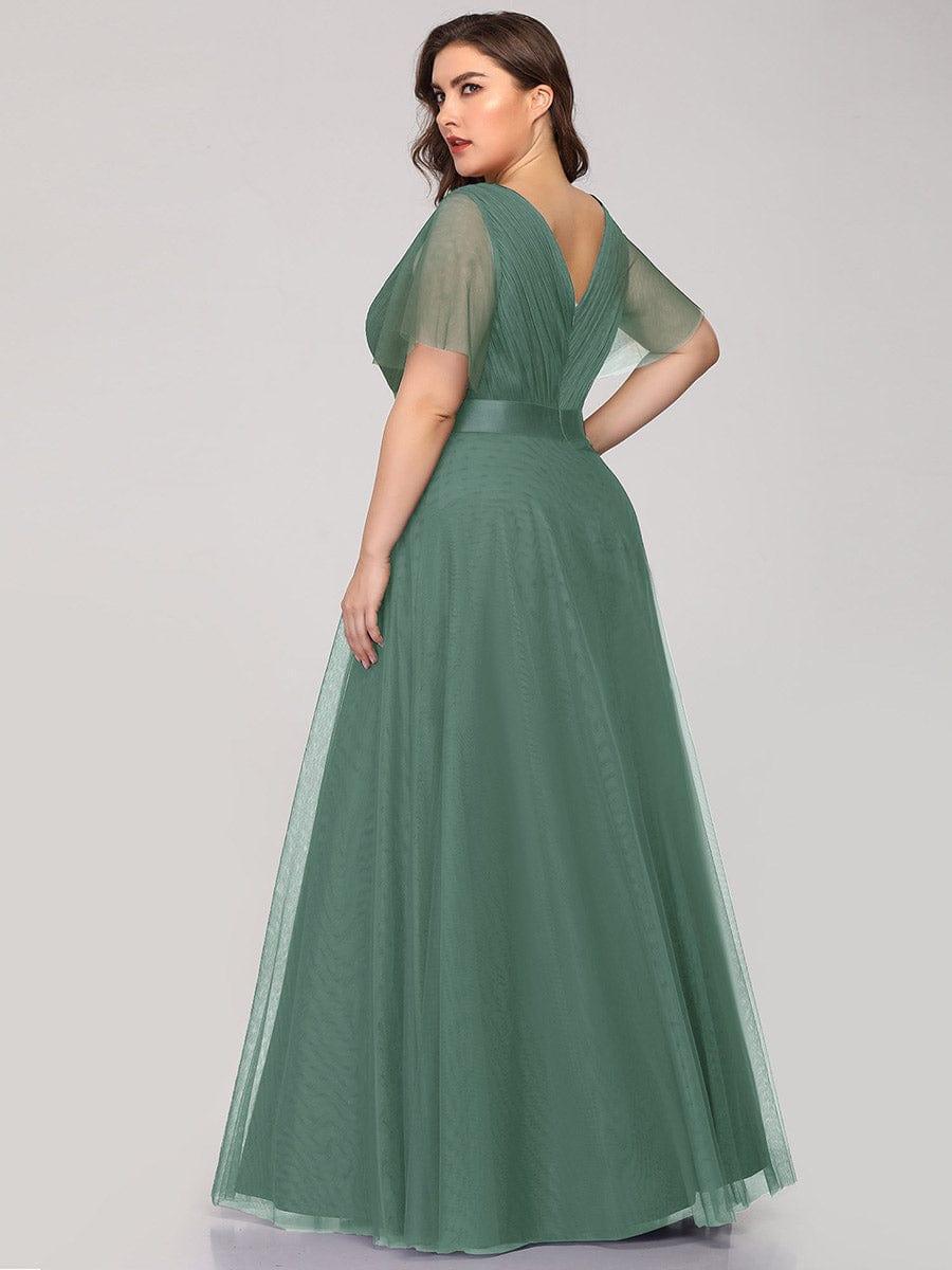 ever MISTE|Double V-Neck Tulle Floor-Length Bridesmaid Dress