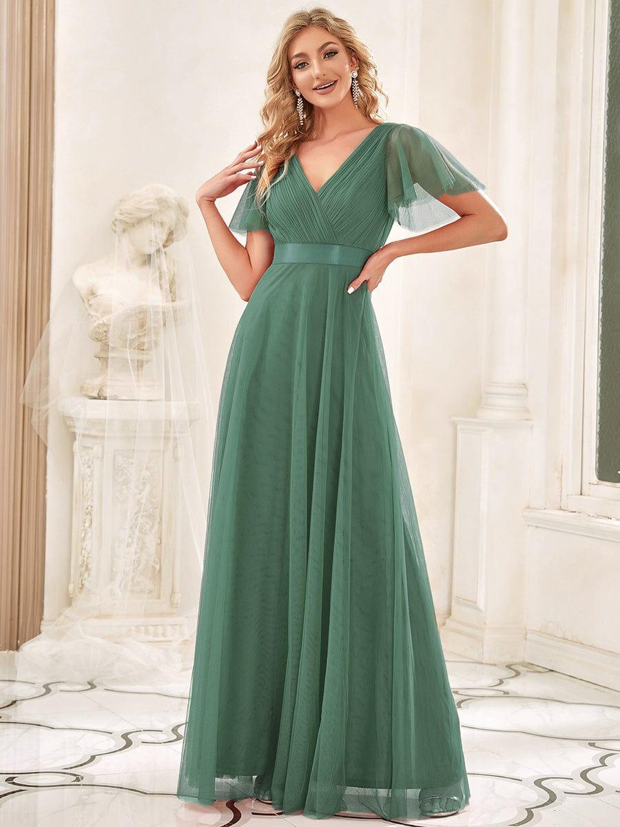 ever MISTE|Double V-Neck Tulle Floor-Length Bridesmaid Dress