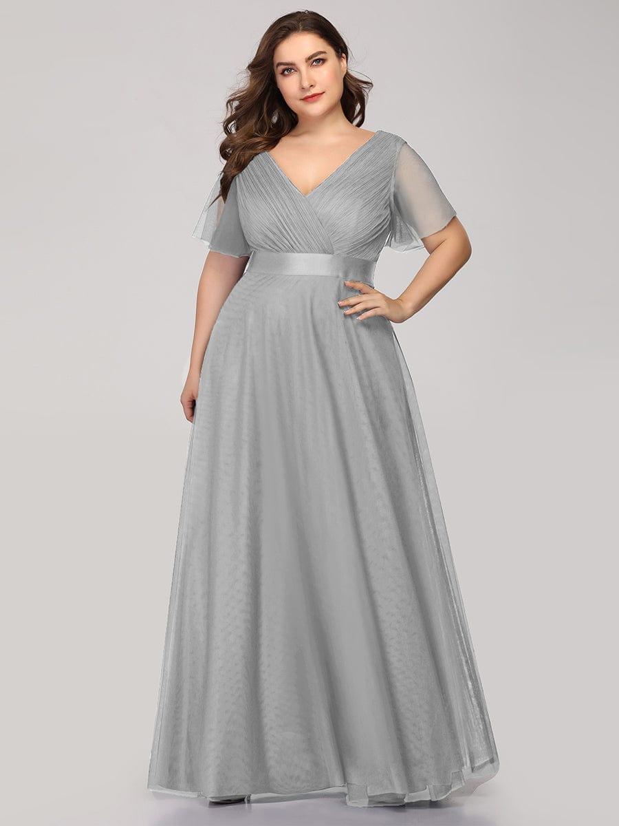 ever MISTE|Double V-Neck Tulle Floor-Length Bridesmaid Dress