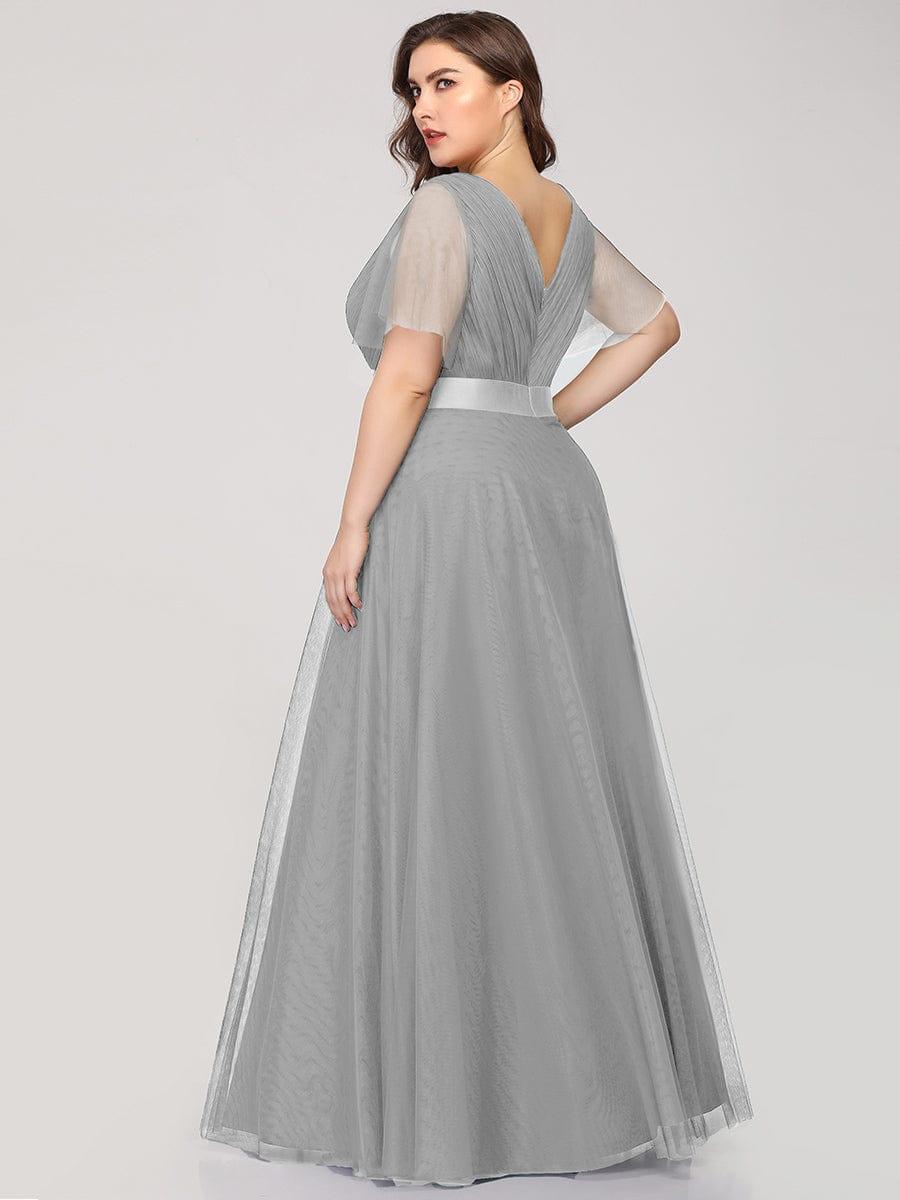 ever MISTE|Double V-Neck Tulle Floor-Length Bridesmaid Dress