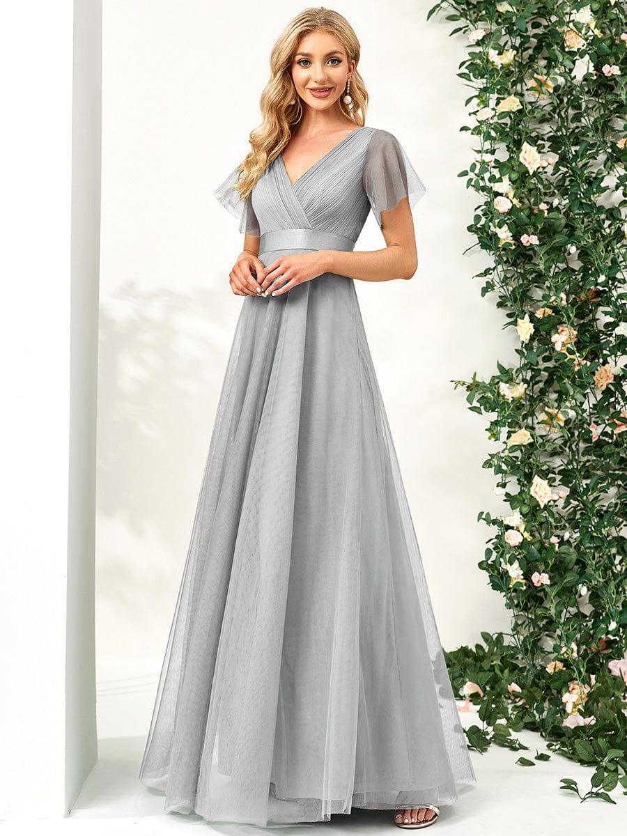ever MISTE|Double V-Neck Tulle Floor-Length Bridesmaid Dress