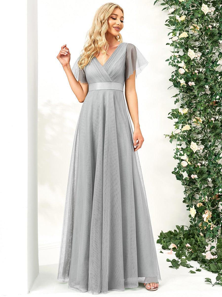 ever MISTE|Double V-Neck Tulle Floor-Length Bridesmaid Dress