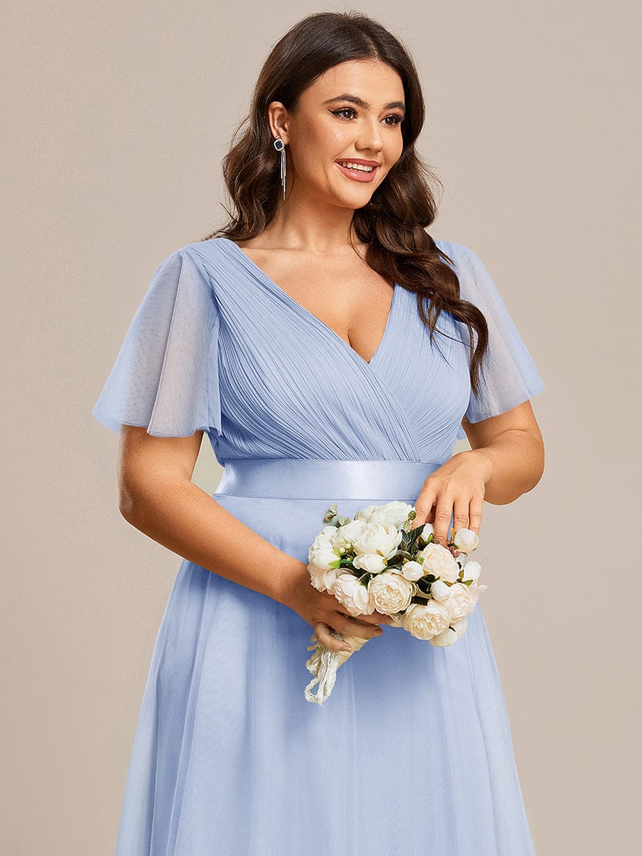 ever MISTE|Double V-Neck Tulle Floor-Length Bridesmaid Dress