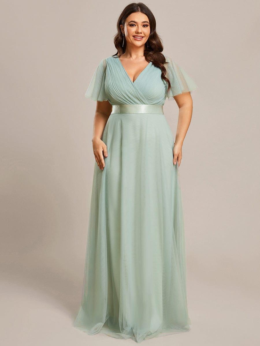 ever MISTE|Double V-Neck Tulle Floor-Length Bridesmaid Dress