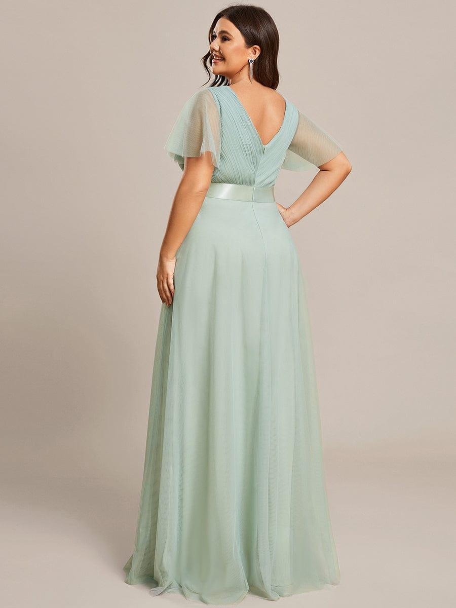 ever MISTE|Double V-Neck Tulle Floor-Length Bridesmaid Dress