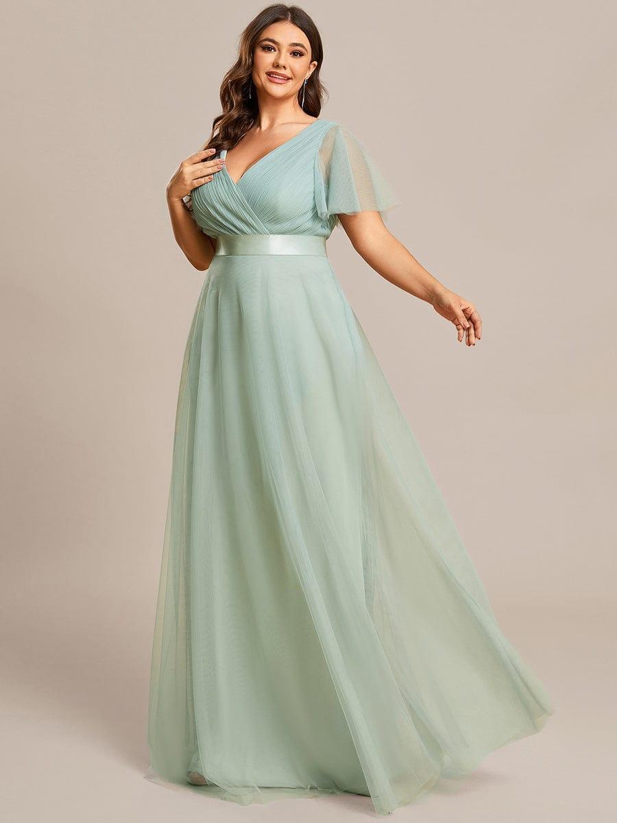 ever MISTE|Double V-Neck Tulle Floor-Length Bridesmaid Dress