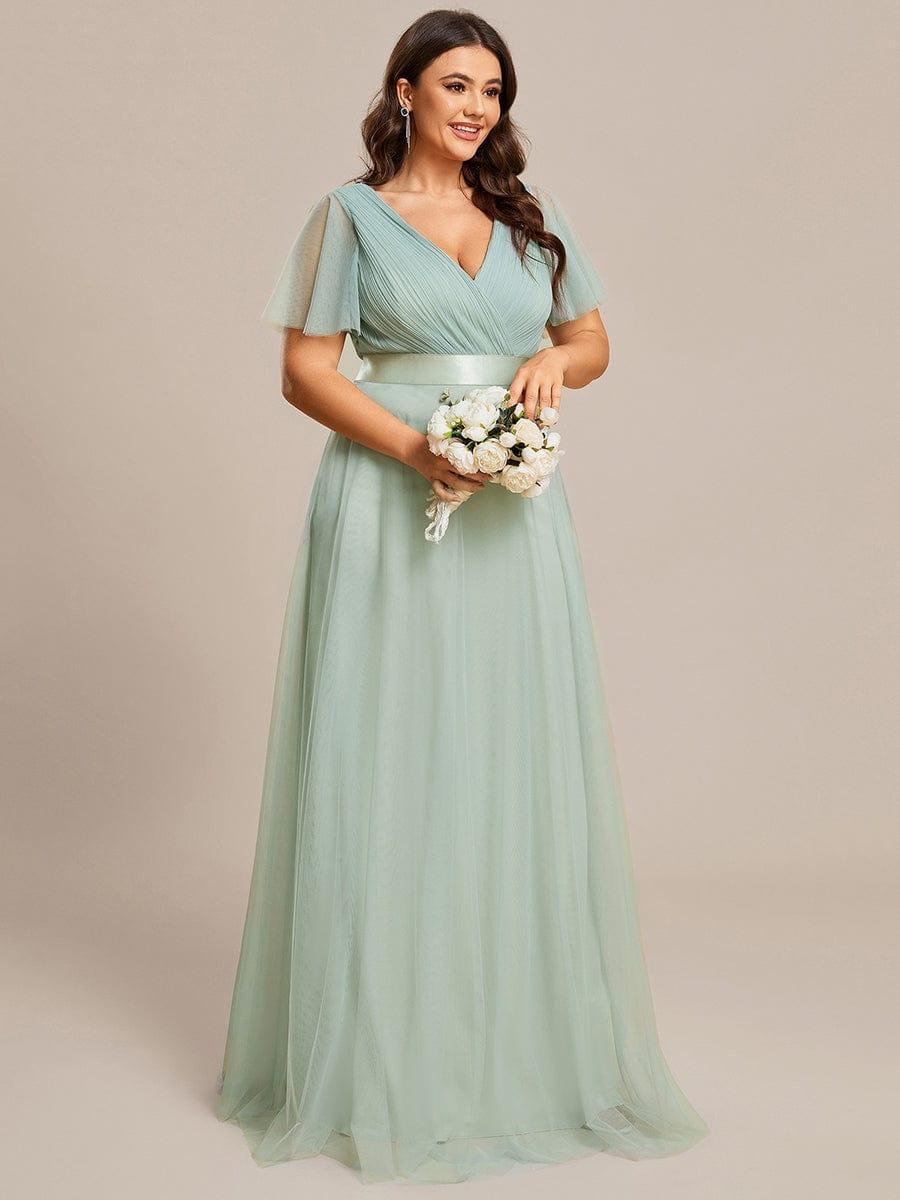 ever MISTE|Double V-Neck Tulle Floor-Length Bridesmaid Dress