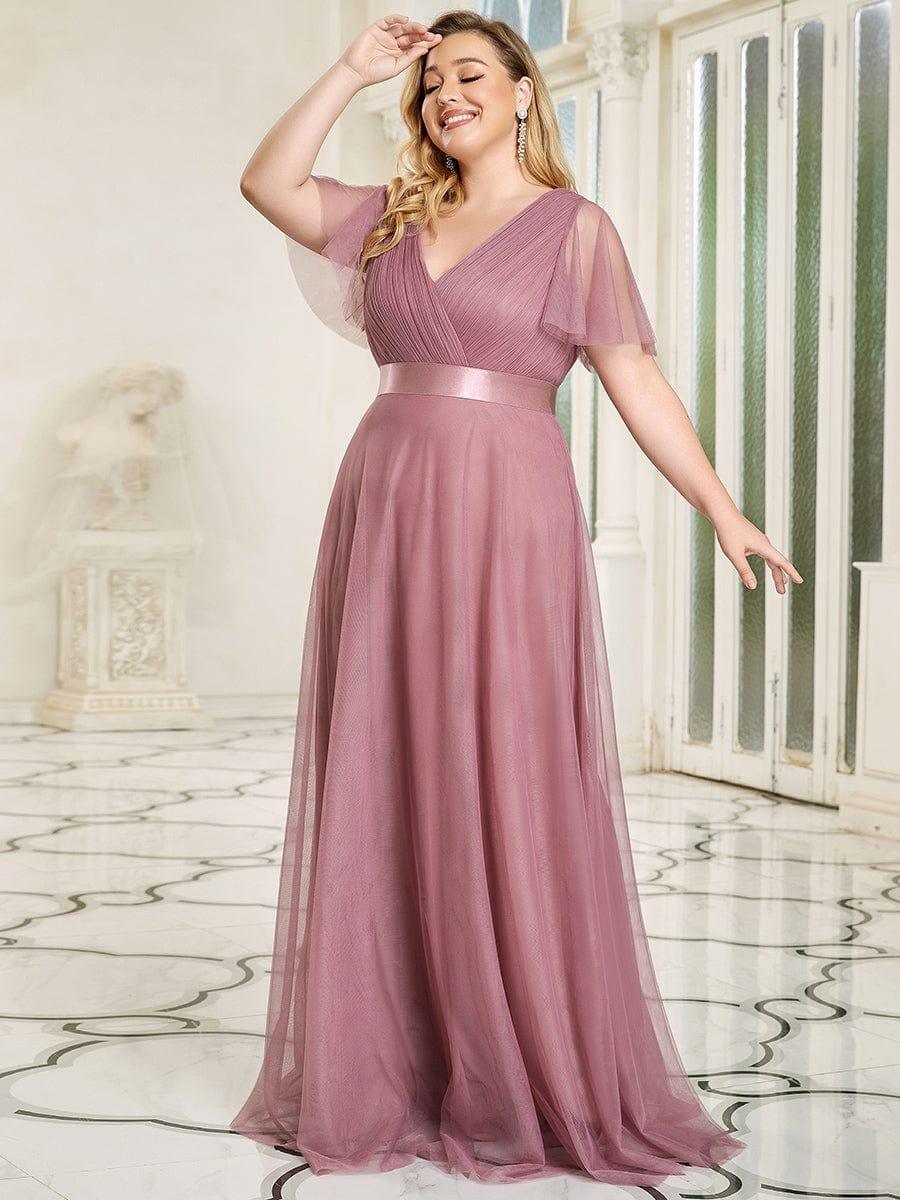 ever MISTE|Double V-Neck Tulle Floor-Length Bridesmaid Dress