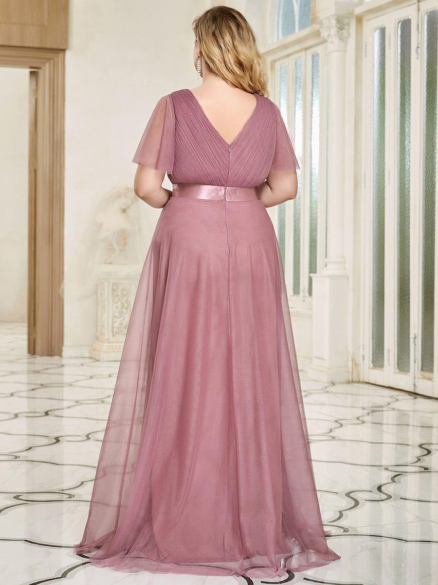 ever MISTE|Double V-Neck Tulle Floor-Length Bridesmaid Dress