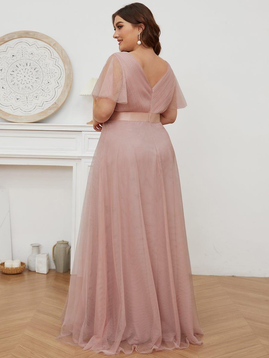 ever MISTE|Double V-Neck Tulle Floor-Length Bridesmaid Dress