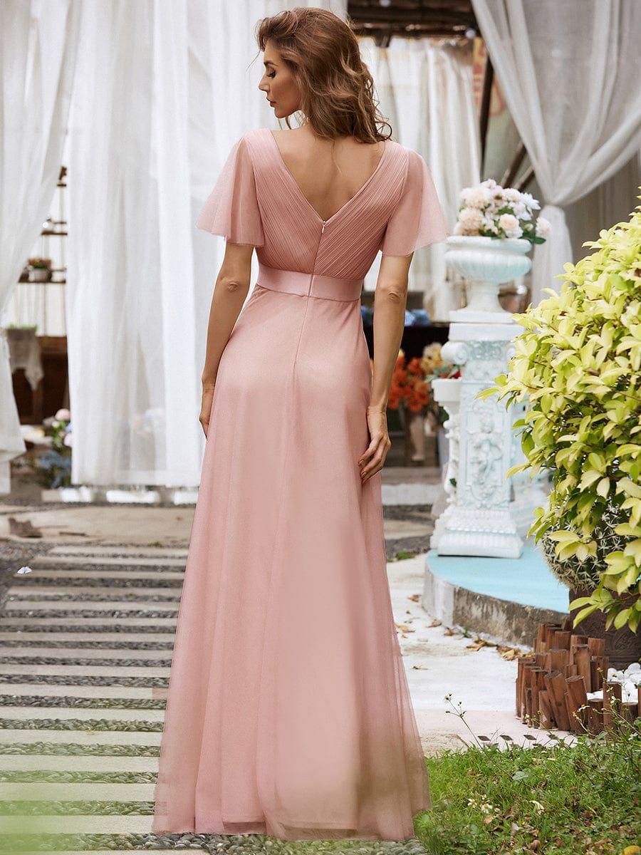 ever MISTE|Double V-Neck Tulle Floor-Length Bridesmaid Dress