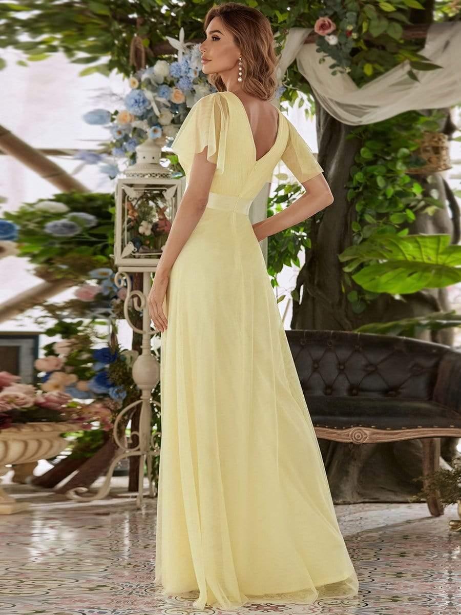 ever MISTE|Double V-Neck Tulle Floor-Length Bridesmaid Dress