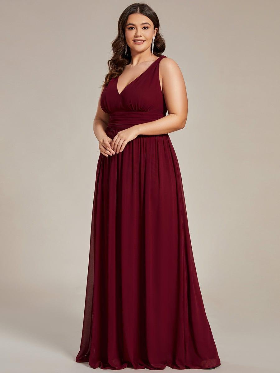ever HUSH|V Neck Sleeveless Pleated Chiffon Evening Dress