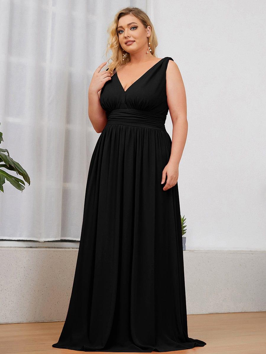 ever HUSH|V Neck Sleeveless Pleated Chiffon Evening Dress