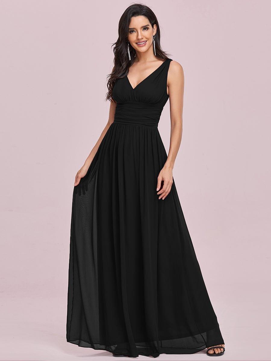 ever HUSH|V Neck Sleeveless Pleated Chiffon Evening Dress