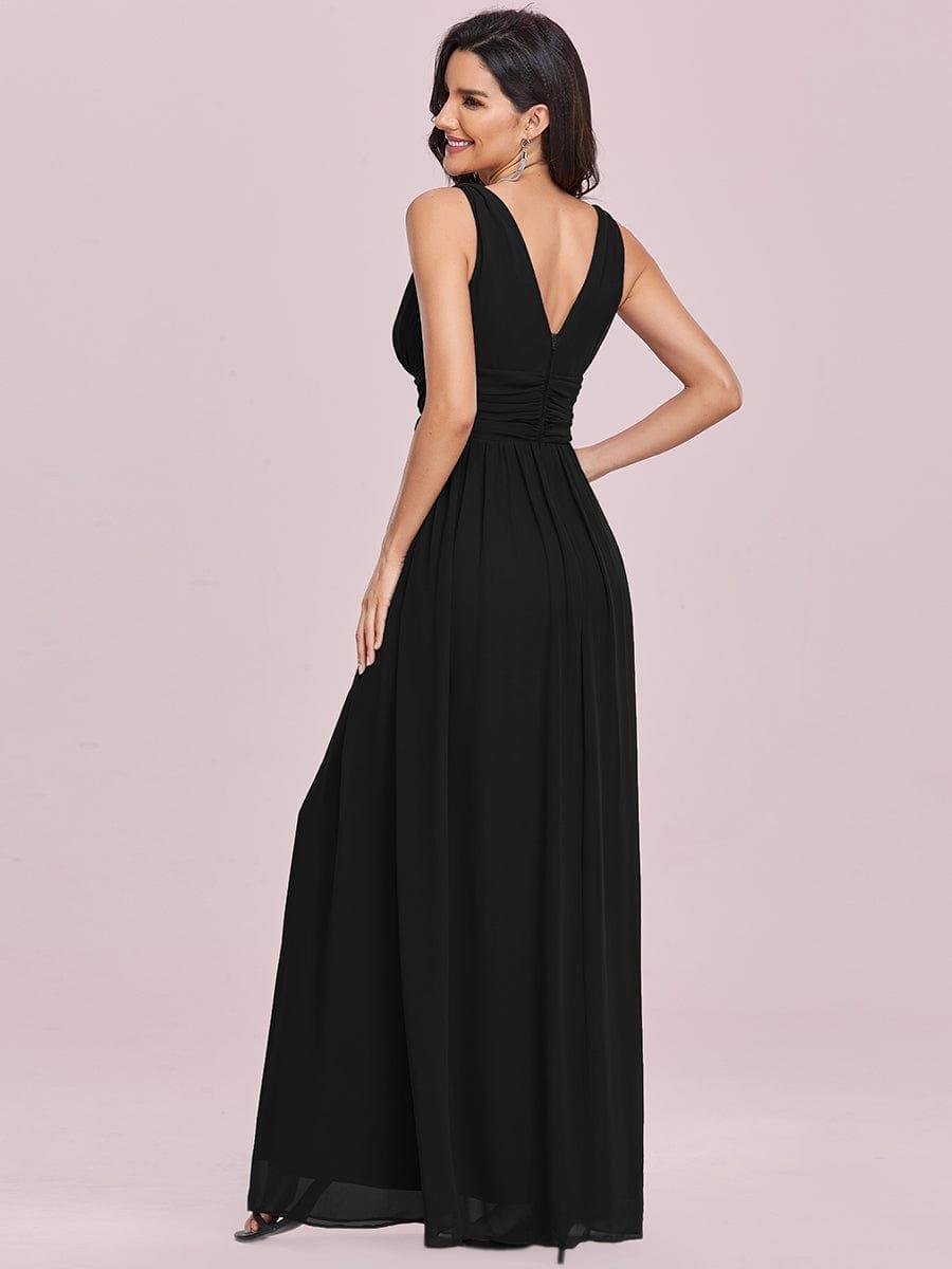 ever HUSH|V Neck Sleeveless Pleated Chiffon Evening Dress