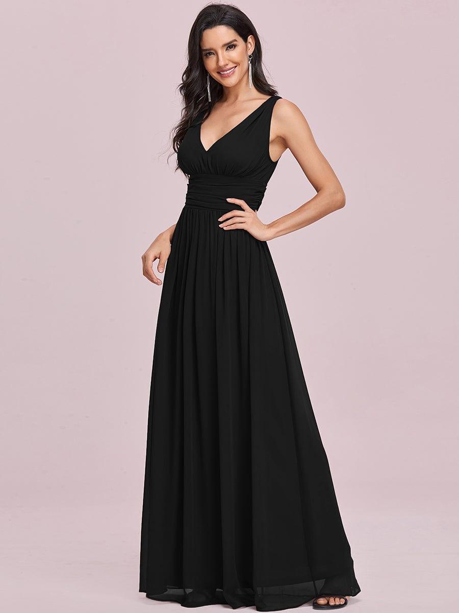 ever HUSH|V Neck Sleeveless Pleated Chiffon Evening Dress