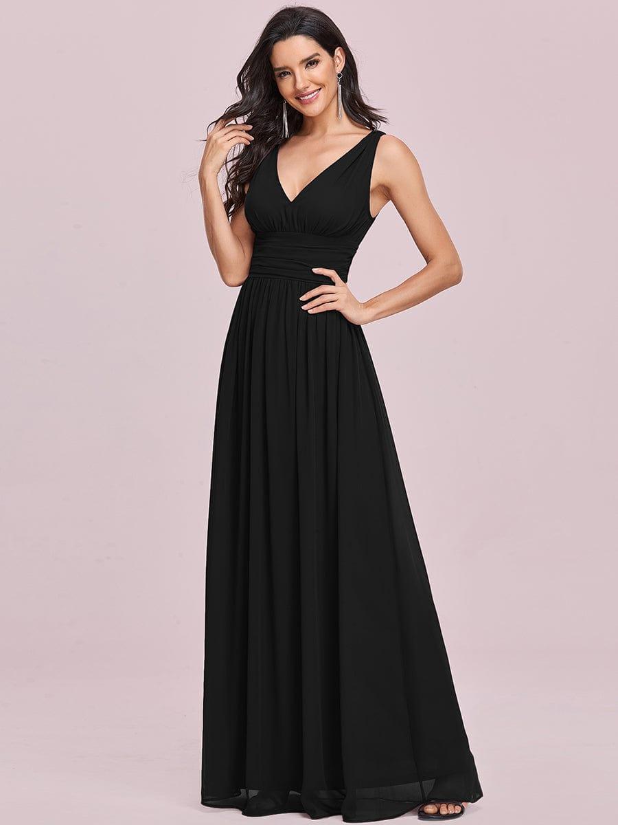 ever HUSH|V Neck Sleeveless Pleated Chiffon Evening Dress