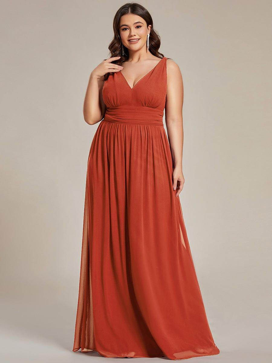 ever HUSH|V Neck Sleeveless Pleated Chiffon Evening Dress