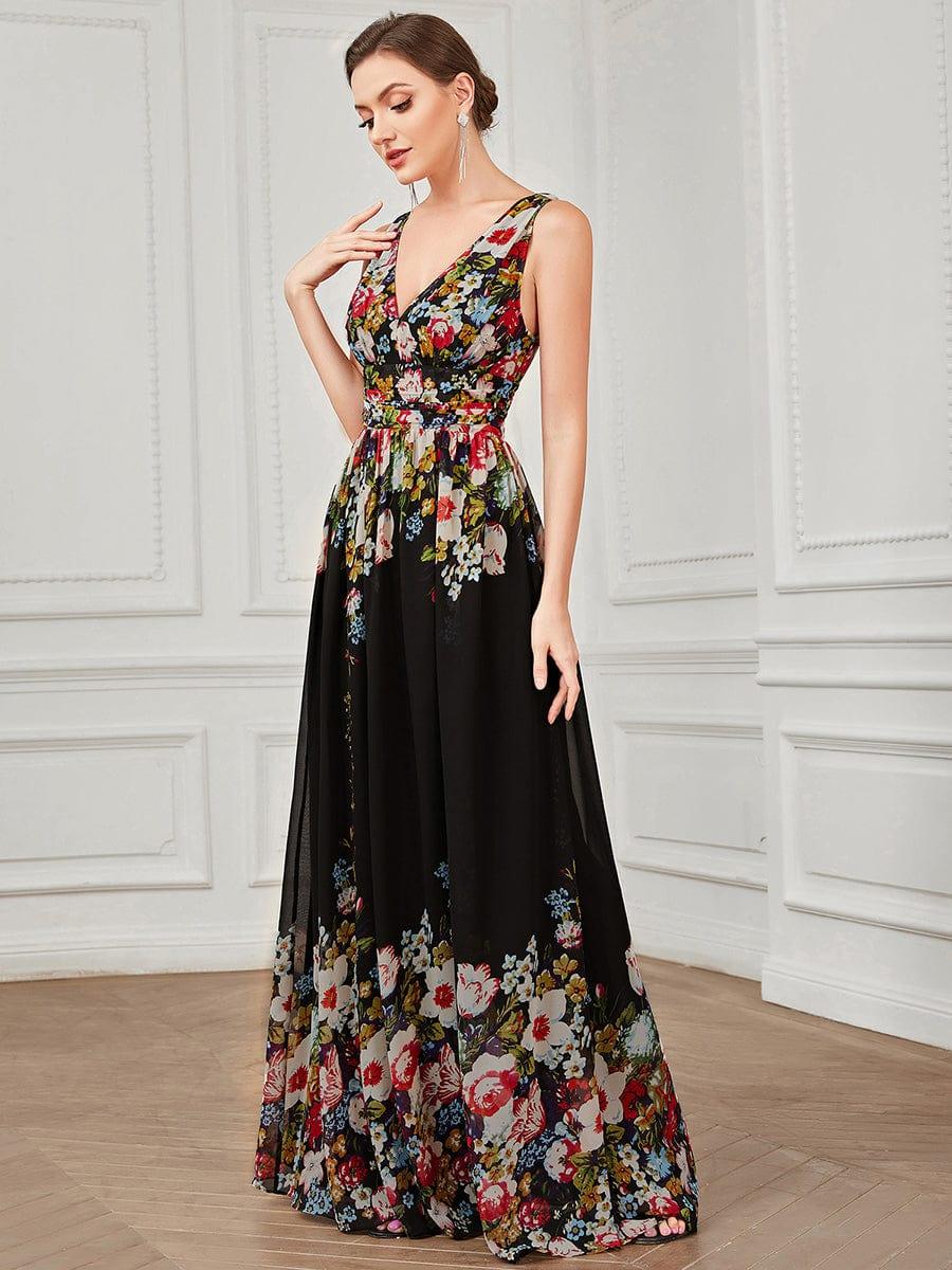 ever HUSH|V Neck Sleeveless Pleated Chiffon Evening Dress
