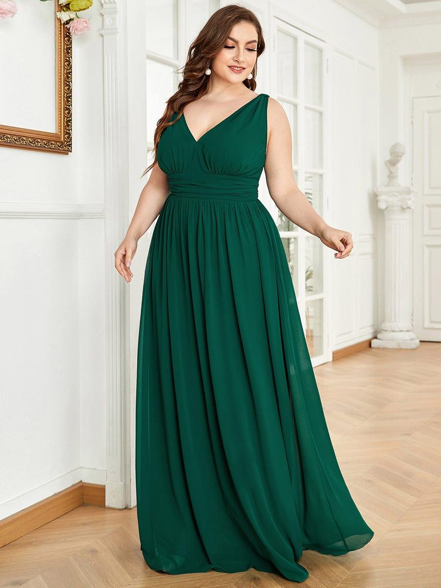 ever HUSH|V Neck Sleeveless Pleated Chiffon Evening Dress