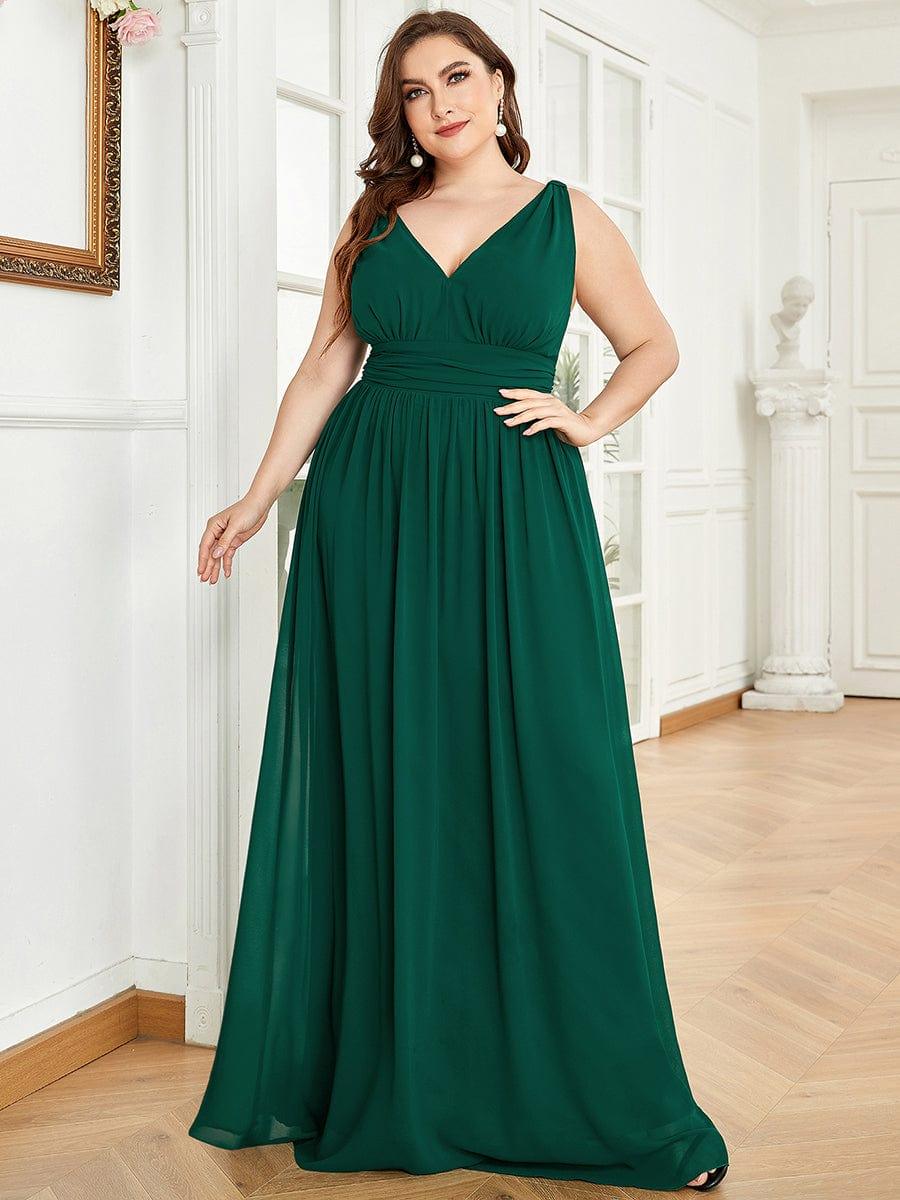 ever HUSH|V Neck Sleeveless Pleated Chiffon Evening Dress