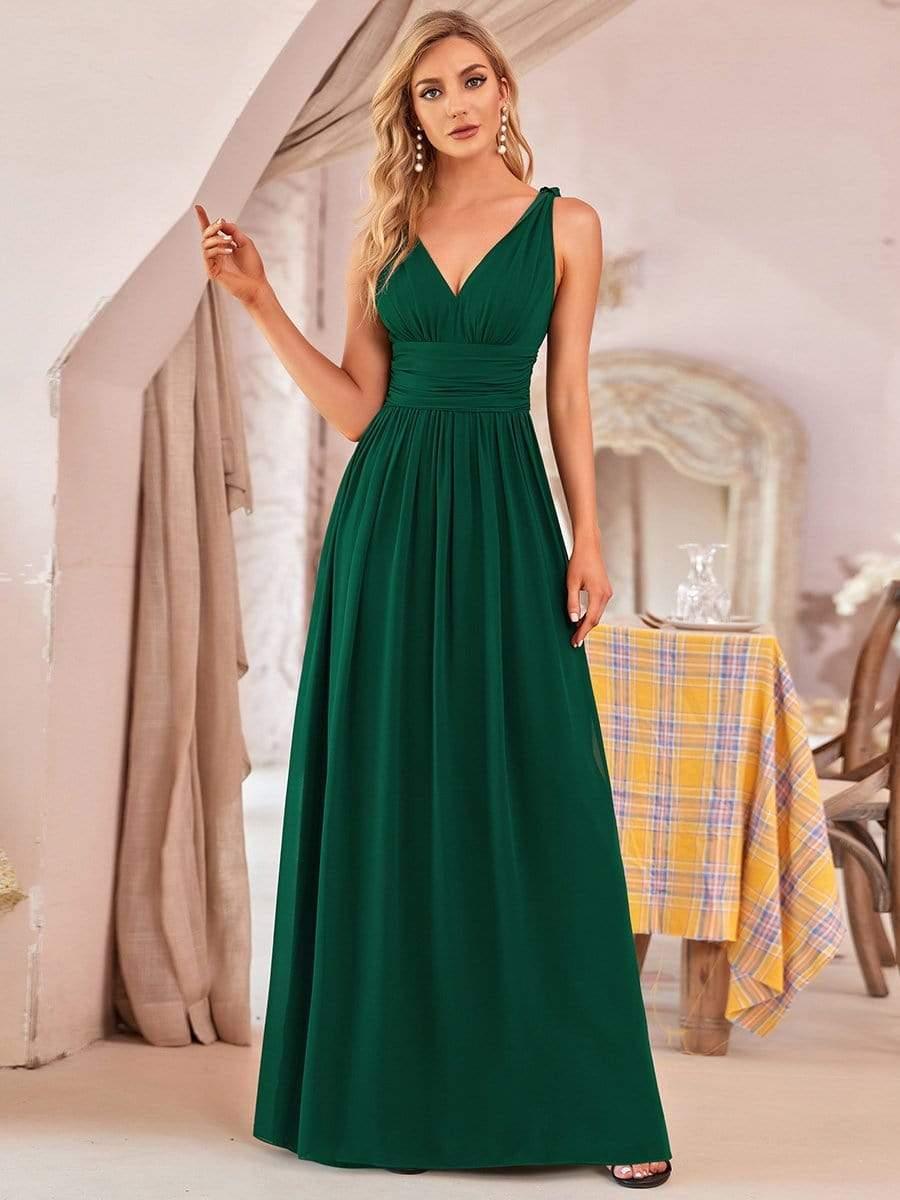 ever HUSH|V Neck Sleeveless Pleated Chiffon Evening Dress