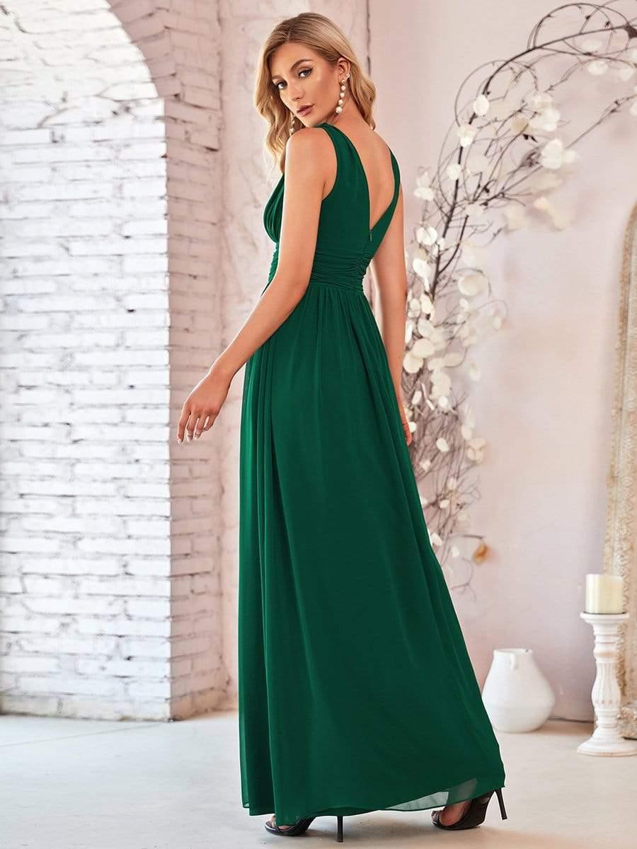 ever HUSH|V Neck Sleeveless Pleated Chiffon Evening Dress