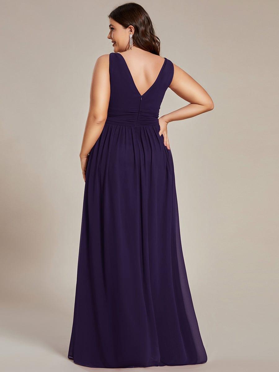 ever HUSH|V Neck Sleeveless Pleated Chiffon Evening Dress