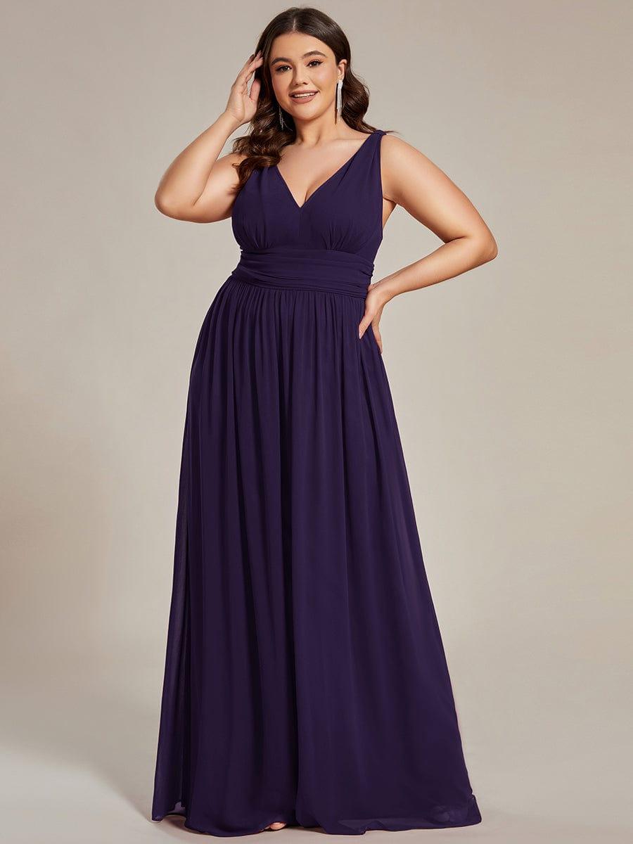 ever HUSH|V Neck Sleeveless Pleated Chiffon Evening Dress