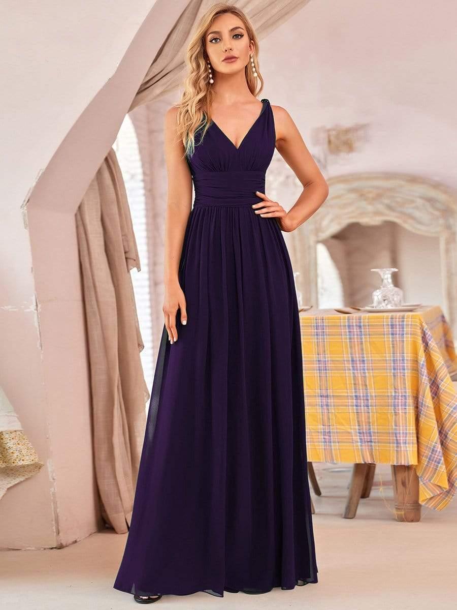ever HUSH|V Neck Sleeveless Pleated Chiffon Evening Dress