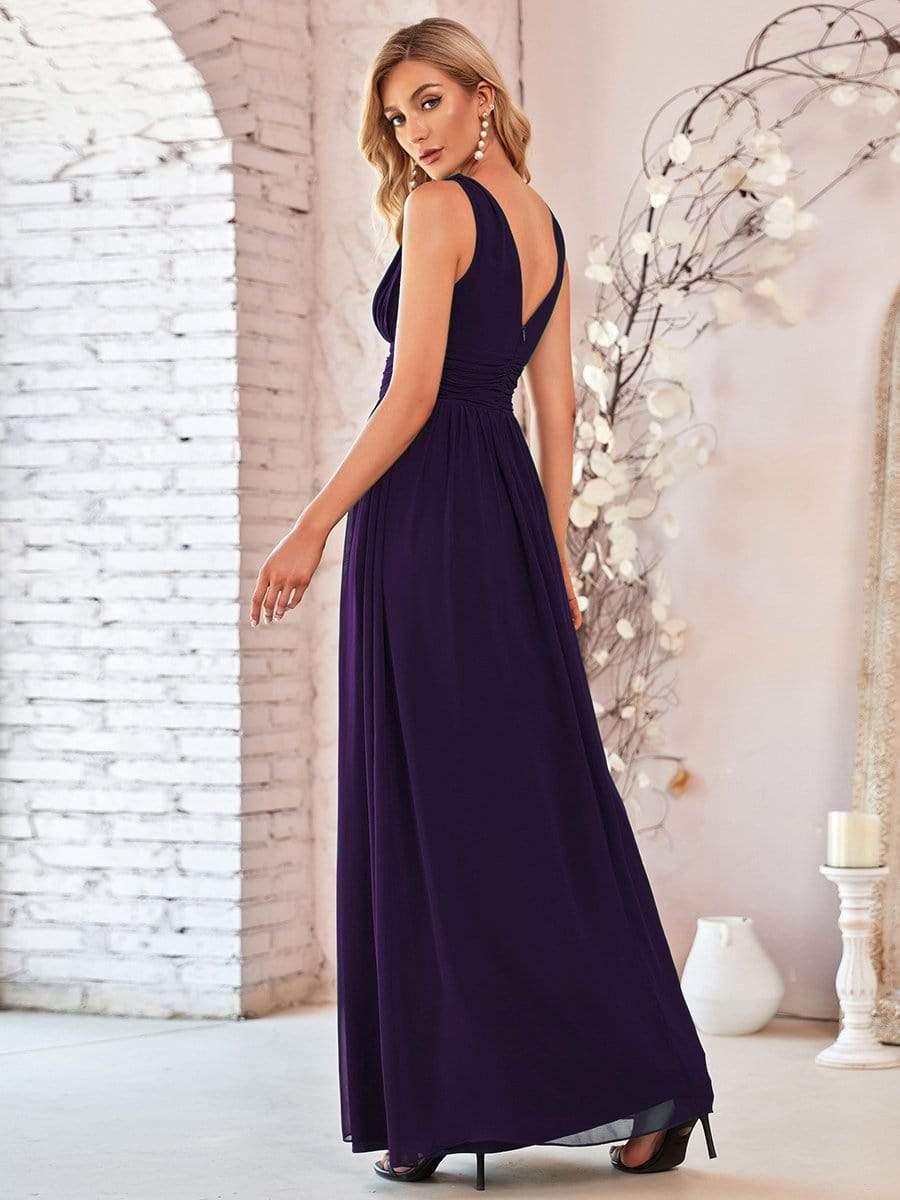 ever HUSH|V Neck Sleeveless Pleated Chiffon Evening Dress