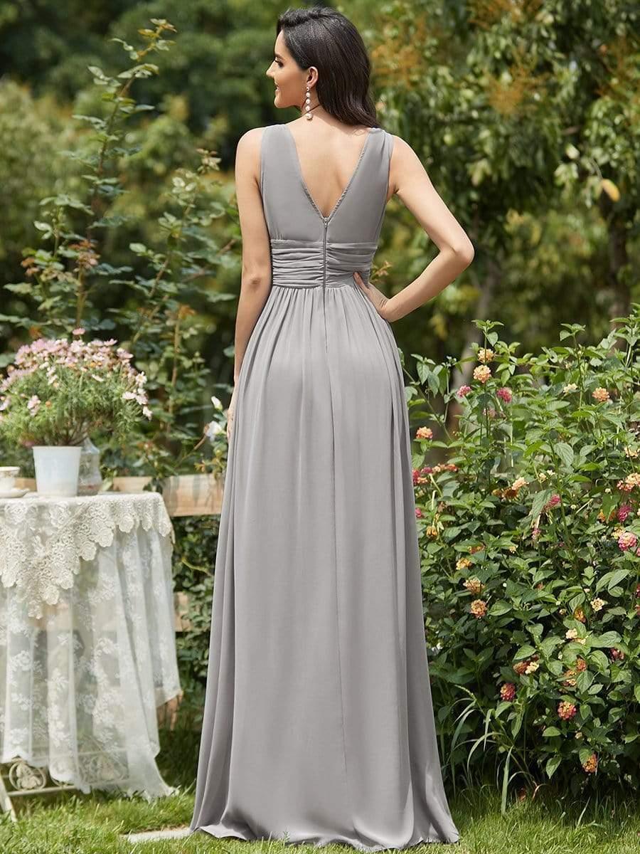 ever HUSH|V Neck Sleeveless Pleated Chiffon Evening Dress