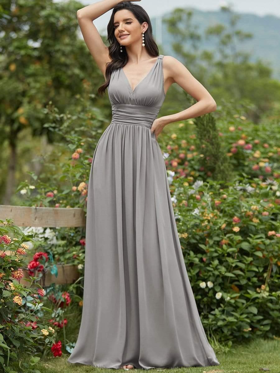 ever HUSH|V Neck Sleeveless Pleated Chiffon Evening Dress