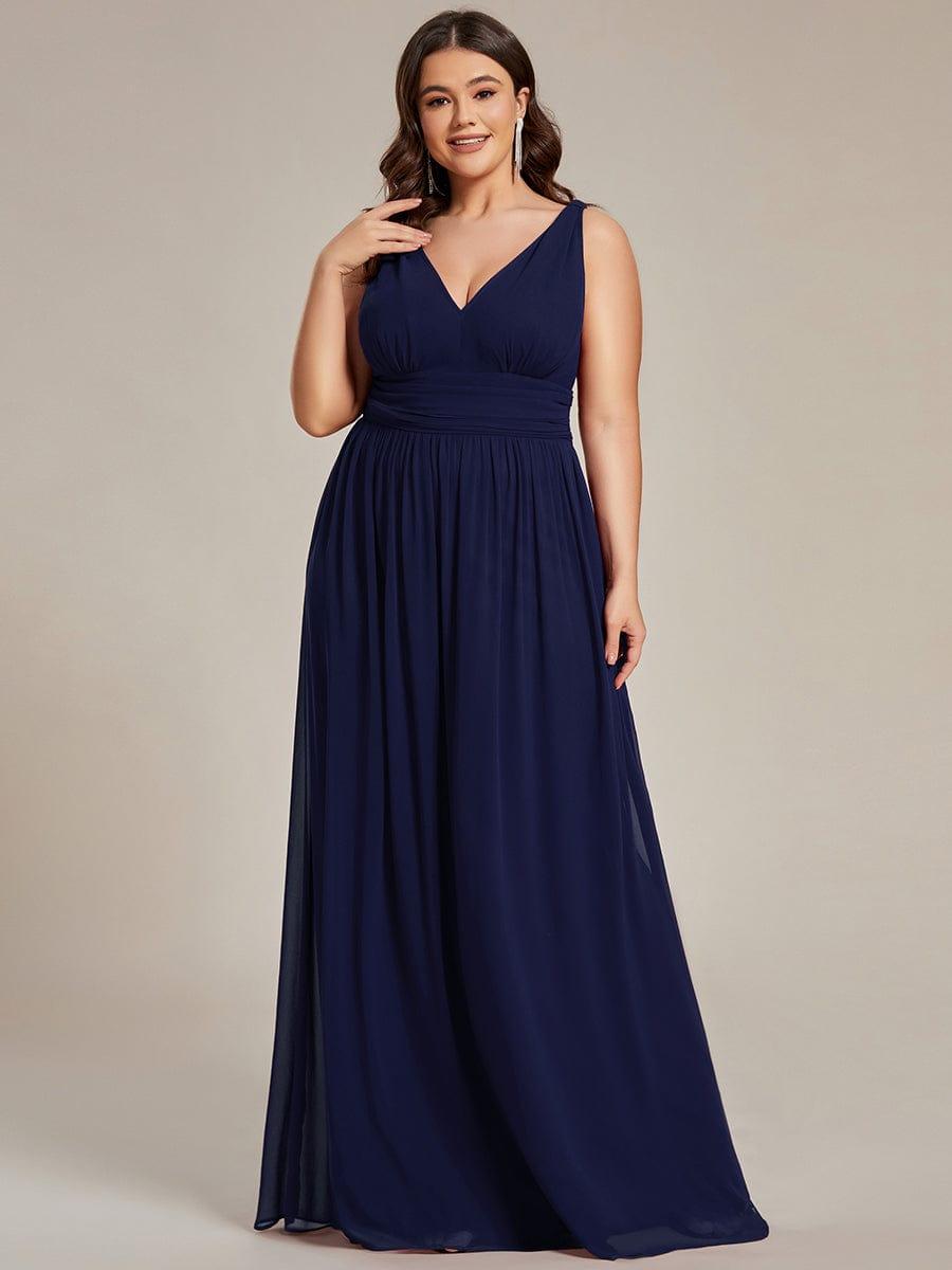 ever HUSH|V Neck Sleeveless Pleated Chiffon Evening Dress